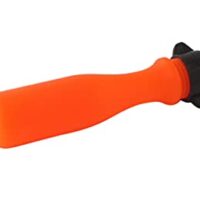 Grüner Feilengriff mit L-förmigem Kunststoffgehäuse und orangefarbenem Griff, ideal für Schleifen von Metall, Holz und anderen Materialien.
