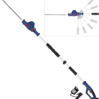 Gýe Akku Teleskop Heckenschere HST 18-201-05 (18 V, 43 cm Schnittlänge, 15 mm Schnittstärke, 6-Fach schwenkbarer Kopf (90°), Teleskop-Auszug bis 2,65 m, Tragegurt, Softgriff, inkl. Akku & Ladegerät)