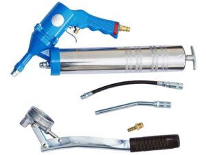 Druckluft-Fettpressen-Set für Schmierarbeiten, Arbeitsdruck 2-8 bar, Pressdruck 100-400 bar, Flex-Düsenschlauch, Handhebel
