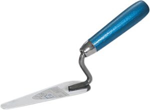 Katzenzungenkelle aus rostfreiem Edelstahl mit Holzgriff in blau, Made in Germany, 140 mm, professionelle Qualität für das Glätten und Strukturieren von Putzen oder anderen pastösen Beschichtungen