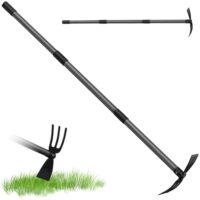 Multifunktionale Gartenhacke mit Stiel, 116cm, 3-Zinken-Doppelhacke Unkrautharke Metall zum lockern, lüften und jäten des Bodens
