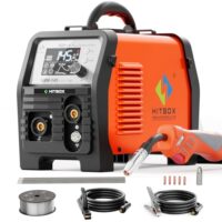 HITBOX 145A, 4-in-1 MIG Schweißgerät, 230V, Gasloser Fülldraht Schweißgerät mit LED Display, MIG/ARC/Lift-TIG/Spool-Gun Digitaler Inverter, Ideal für Kohlenstoffstahl, Eisen & Edelstahl