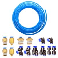 Pneumatikschlauch aus PU und Kunststoff, 10 Meter lang, 6 mm Außen-4 mm Innendurchmesser, Blau, mit 8 Stück Pneumatikverbinder