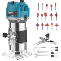 Holzfräse Oberfräse Professionell, 800 W, 30.000 U/min, Handpalmenfräser mit 1/4 Zoll Zangen und 15 Fräsen, Kantenfräse aus Aluminium zum Fasen, Nuten, Schneiden, Bohren