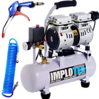 Druckluftkompressor mit Ausblaspistole und Druckluftschlauch, ölfrei, 48dB leise