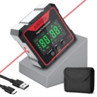 JUSTOOL Digitaler LCD Winkelmesser, Neigungsmesser, Inklinometer, Laserwinkelmessgerät, Wasserwaage, IP54 wasserdicht, Level-Box, 4-Seitiges magnetisch nivellierbox, Bevel-Box mit Type-C Ladekabel