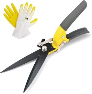 Hochwertige Teflon Rasenschere mit 360° drehbarem Schneidekopf, ideal für dekorative Gräser und Blätter rund um Blumenbeete, Bäume und Gehwege.