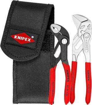 Mini-Zangenset von KNIPEX, 2-teilig, mit Cobra XS und Zangenschlüssel XS, Werkzeugtasche und Gürtelclip