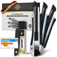 KRAFTFELS Profi 3er Set - Robustes Cuttermesser 18mm inklusive 10 extrem scharfen Cuttermesser Klingen 18mm - Rutschfestes Cutter & Universalmesser Teppichmesser Profi & Heimwerker