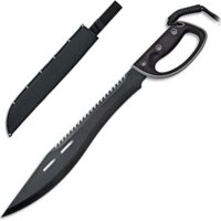 Machete mit Säge in Schwarz, 420er Edelstahlklinge, stabiler Griff und Handschutz, ideal für Gartenarbeiten und Baumfällen
