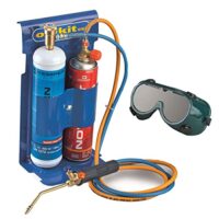 Kemper Brenner BI GAS Profi Sauerstoff Butan/Propan Schweißen Schneiden Metall, Bigaz-Brenner-Kit mit 110-bar-Sauerstoffflasche und Gaspatrone, zwei Schweißstifte mit unterschiedlichem Durchmesser