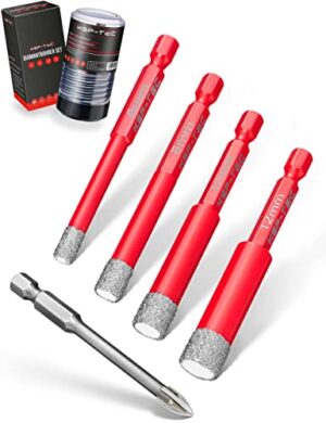Fliesenbohrer Set mit 6,8,10 und 12mm Bohrern zum Bohren von Fliesen, Glas, Marmor und Granit