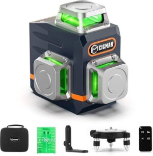 CIGMAN Kreuzlinienlaser mit 3x360-Grad-Projektion, grüner Selbstnivellierung und wiederaufladbarer Lithium-Batterie für Innenbereich Baustelle