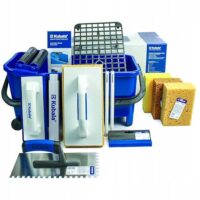 Das ultimative Waschset für Ihren Fliesenleger - Kubala Fliesenwaschset 20l mit Fliesenleger Waschbox, Rädern und Gittereinlage sowie verschiedenen Abwischmitteln und einer Glättetakelle. Ideal für große Flächen und schwierige Fugen.