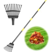 Ergiebiger Rechen mit Metallstiel für Garten, Laub und Abfall sammeln, langlebig und leicht zu handhaben, 177 cm einstellbarer Stiel