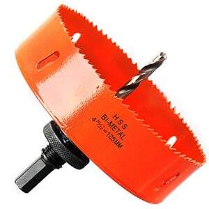 Lochsäge 125mm, Schnellarbeitsstahl HSS M42 Bi-Metall Lochsäge mit Sechskant-Schaft und Bohrer für Holz, Trockenbau und Metallblech