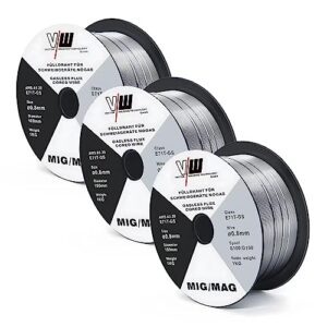Drei Rolle Fülldraht für MIG MAG Schweißgerät mit 1 kg pro Rolle, Durchmesser 0,8 mm, ideal für verschiedene Materialien und eine hohe Schweißeffizienz.