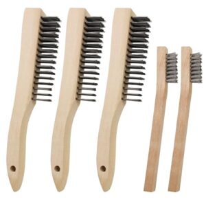 5-Stück Drahtbürsten-Set mit Holzgriff und Edelstahlborsten für Metall- und Holzoberflächen, ideal für verschiedene Arbeiten wie Schweißen, Grillen und Reinigen