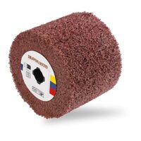 Hochwertige Schleifwalze aus Nylon mit Körnung 120 und Aufnahmedorn M19, ideal für das Feinschleifen von Metall- und Holzoberflächen