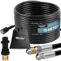 Rohrreinigungsschlauch Set für Hochdruckreiniger, 15m, 200 bar, inkl. Tasche mit Adapter und Düsen starr + rotierend