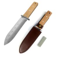 Hochwertiges Gartenmesser mit rostfreiem Stahl 420, ideal zum Jäten und Graben, Schneiden von Pflanzen und Landschaftsbau, einschließlich dicker Lederscheide und Schleifstein