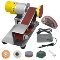 Elektrischer Mini Bandschleifer, 7-stufig verstellbarer Polierer für DIY-Projekte, mit 20 Schleifbändern und Schleifscheibe