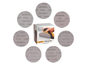 Netzschleifscheibe 125mm, Mirka Abranet Netzschleifscheiben Klett/Mix-Pack 5 von jeder Körnung 80, 120, 180, 240, 320, 400, 600, hochwertige Schleifnetze für Exzenterschleifer und Schleifmaschinen