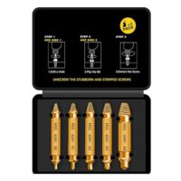 Professionelles Werkzeug für Heimwerker und Handwerker, 5-teiliges HSS 4341-Stahl-Ausdreher-Set mit Sechskantschaften für Akkuschrauber und Bohrmaschinen, goldfarbene Beschichtung, Titan-Nitrid-Schutz