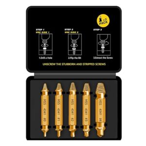 Professionelles Werkzeug für Heimwerker und Handwerker, 5-teiliges HSS 4341-Stahl-Ausdreher-Set mit Sechskantschaften für Akkuschrauber und Bohrmaschinen, goldfarbene Beschichtung, Titan-Nitrid-Schutz