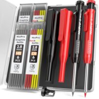 Zwei Zimmermannsbleistifte mit Spitzer und Kappe, 24 Ersatzminen in Rot, Schwarz und Gelb, Druckbleistift Marker, robuste Holzbleistifte-mit Etui