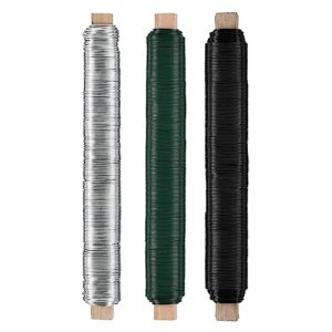 Nordstern Blumendraht Basteldraht Grün/Silber/Schwarz 3er Pack Wickeldraht Ø 0,65 mm x 38 m
