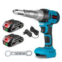 Ergonomische Akku-Nietzange mit bürstenslosem Motor, 20.000 N Nietpistole und 2 Akkus für verschiedene Blindnieten