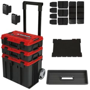 Ein modulares Transport-System für Maschinen, Werkzeug und Zubehör, bestehend aus drei Koffern und verschiedenen Einlagen und Trennwänden, für den sicheren Transport von bis zu 120 kg