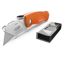 Professionelles Teppichmesser mit 10 Ersatzklingen, faltet sich zusammen und ist ideal für die Bearbeitung von Teppichen, Tapeten und Karton.