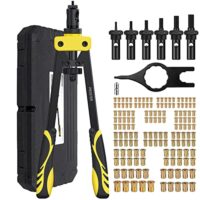 Professionelle Nietpistole für Heimwerker, Nietmutternzange Set mit 6 PCS austauschbaren Dorne und 150 PCS Nietmuttern, geeignet für Karosserieteile, Fahrradzubehör, Möbel und Dekorationen