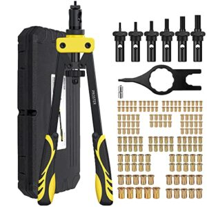 Professionelle Nietpistole für Heimwerker, Nietmutternzange Set mit 6 PCS austauschbaren Dorne und 150 PCS Nietmuttern, geeignet für Karosserieteile, Fahrradzubehör, Möbel und Dekorationen