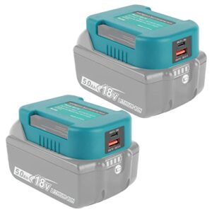 QUPERR 2 Pack Akku-Adapter, USB-Ladegerät-Adapter für Makita 18V Lithium-Ionen-Akkus Dual USB Handy-Ladegerät mit Typ-C Schnellladung und zwei USB-Ports