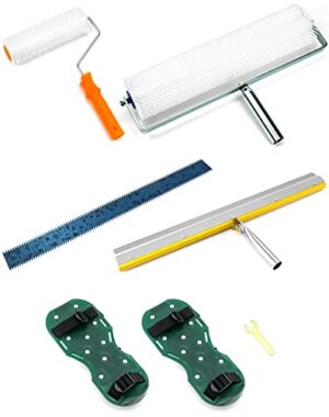 QWORK Bodenbeschichtung Set, Entlüftungswalze, Epoxid Spike Schuhe und Stehrakel für Großflächen