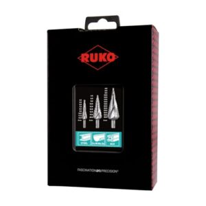 RUKO Stufenbohrersatz HSS spiralgenutet Gr. 0/9 / 1/2 3-teilig in Kunststoffkassette, hochwertiges Werkzeug für den Haushalt mit hoher Qualität und Langlebigkeit
