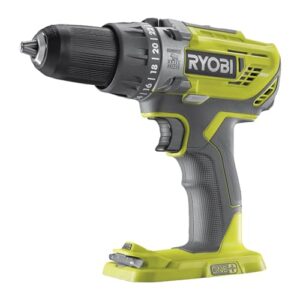 Ergänztes Bild eines RYOBI 18 V ONE+ Akku-Schlagbohrschraubers mit Drehmoment 50 Nm und einem 13 mm Schnellspannbohrfutter ohne Akku und Ladegerät. Das Werkzeug verfügt über eine hohe Leistung und ist für verschiedene Anwendungen geeignet, wie zum Beispiel das Schrauben, Bohren in Holz, Metall und Mauerwerk.