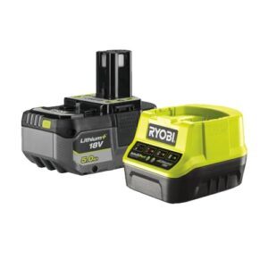 RYOBI 18 V ONE+ Starterset mit Lithium+ Akkutechnologie, Akku-Ladestandsanzeige und Schnellladegerät, inkl. 5,0 Ah Akku und Bohr-Akkuschrauber-R18DD3