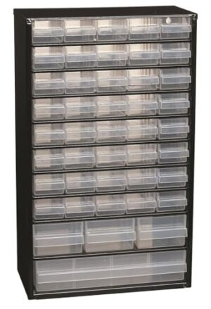 Praktische Schublade mit 44 Tabletts in schwarz für den Wohnbereich, ideal für Büro oder Wohnzimmer