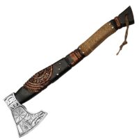 Authentische Wikinger-Axt mit 20 Zoll graviertem Eschenholzgriff und geätzter Kohlenstoffstahlklinge - Wikinger-Axt - Outdoor-Waffe - Sammler-Objekt