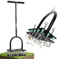 Rasenlüfter, Aerifizierer für Rasen mit 15 Eisen Spikes, Automatische Reinigung von Laub und Schmutz Rasenbelüfter, Höhenverstellbar Rasenspecht für Verdichtete Böden Rasenpflege Hof Garten, Schwarz