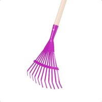 Rekord Laubbesen für Kinder mit Metallzinken und Naturholzstiel, ideal für kleine Gärtner und Rasenpflege, violettes Design