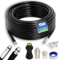 Rohrreinigungsschlauch 15m, Rohrreinigungs Set Kompatibel mit Hochdruckreiniger 180Bar 60°C für Verstopfung und Reinigung des Abflusses