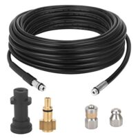Rohrreinigungsschlauch Set für Kärcher K2,K3,K4,K5,K6,K7, Abflussreiniger Schläuche mit Düsen Starr + Rotierend, Hochdruckreiniger Schlauch für Abfluss Reinigen inkl. Adapter, 15m, 180bar