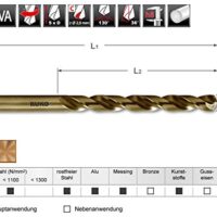 Ruko 215105 Spiralbohrer, Bohrer für schwer bearbeitbares Material, HSS Co 5 Stahl, Kreuzanschliff nach DIN 1412 Form C, ideal für Heimwerker und Profis