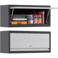 Metallischer Werkzeugschrank mit Klapptür, ideal für Garage oder Werkstatt, Edelstahl, H35 x L66 x D30 cm