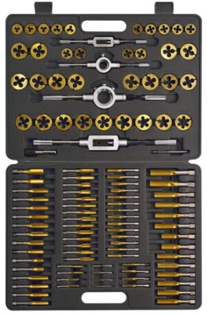 Professionelles Gewindeschneider Set mit 110 Teilen und Werkzeugkoffer, ideal für Handwerker und Fachleute